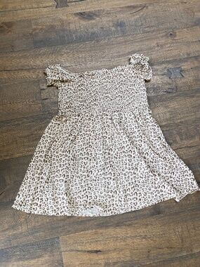 GAP Smocked Leopard Print Off-the-Shoulder Mini Dress